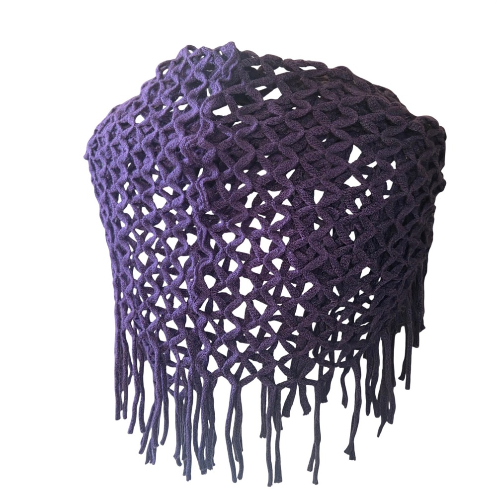 Steve Madden Witchy Whimsical Goth Purple Open Knit Crochet Fringe Shawl Scarf - Picture 11 of 11